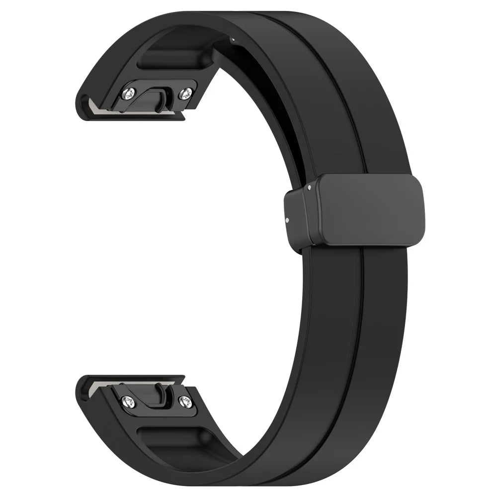 For Samsung Galaxy Watch 6 / 6 Classic / 5 / 4 / Garmin Forerunner 570 42mm Watch Strap Black Buckle 20mm Magnetic Silicone Band - Black - 4