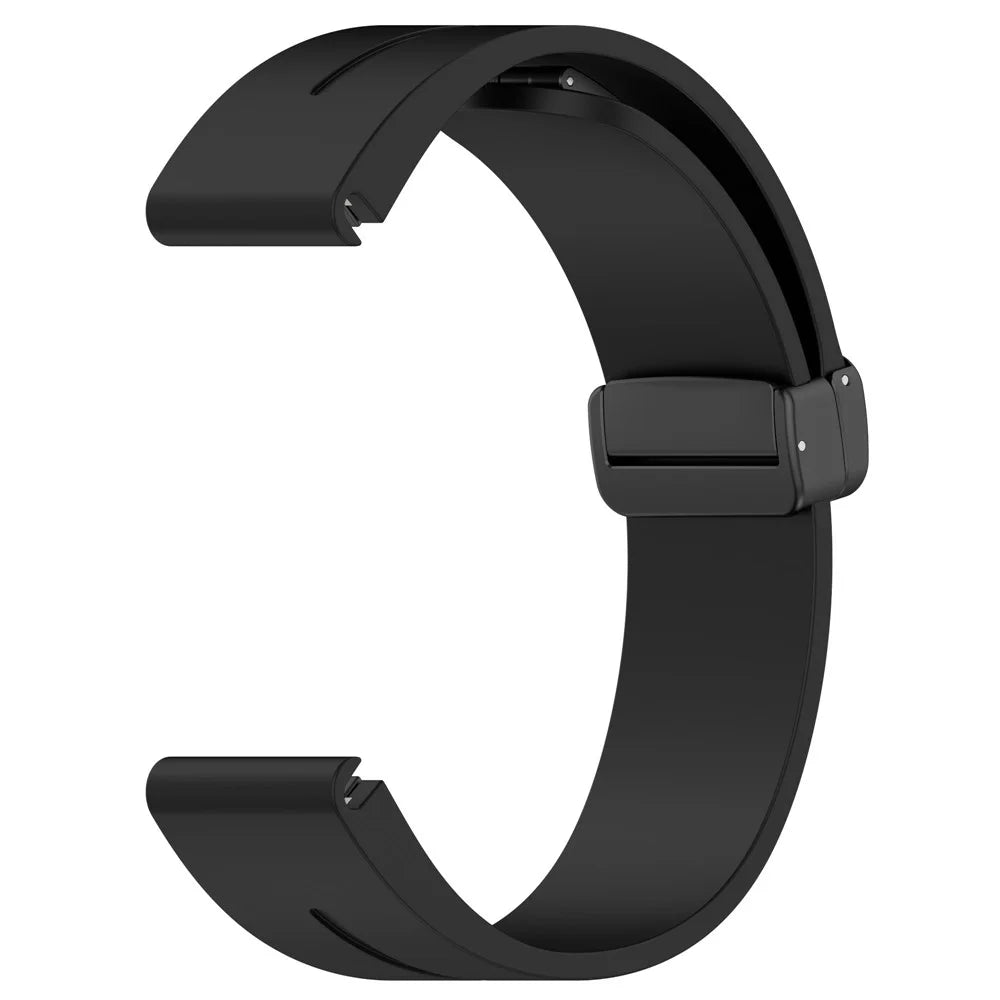 For Samsung Galaxy Watch 6 / 6 Classic / 5 / 4 / Garmin Forerunner 570 42mm Watch Strap Black Buckle 20mm Magnetic Silicone Band - Black - 5