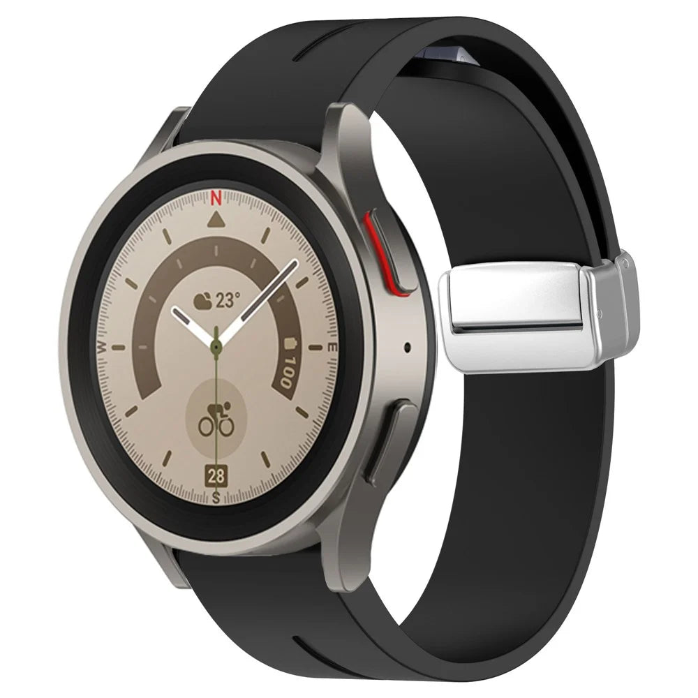 For Samsung Galaxy Watch 6 / 6 Classic / 5 / 4 / Huawei Watch GT 3 42mm Silicone Strap Magnetic Silver Buckle 20mm Watchband - Black - 3