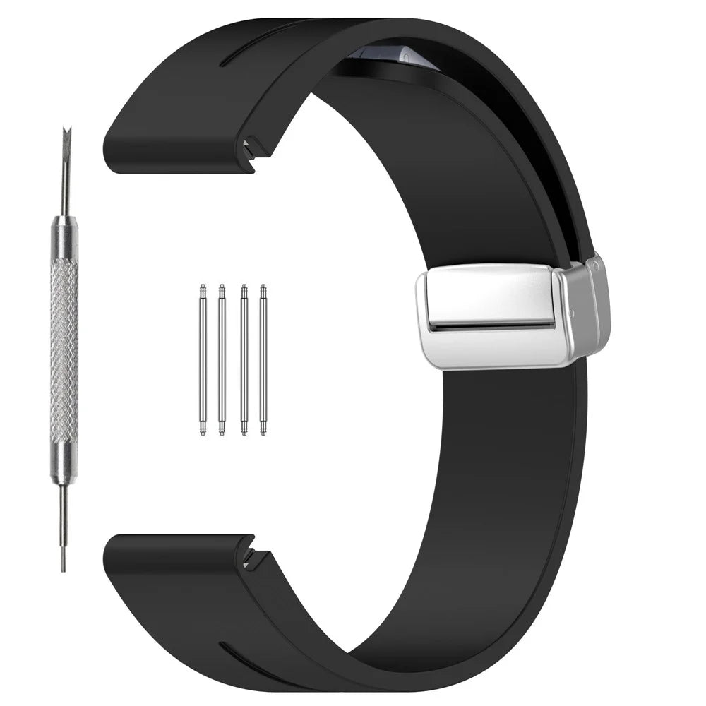For Samsung Galaxy Watch 6 / 6 Classic / 5 / 4 / Huawei Watch GT 3 42mm Silicone Strap Magnetic Silver Buckle 20mm Watchband - Black - 6