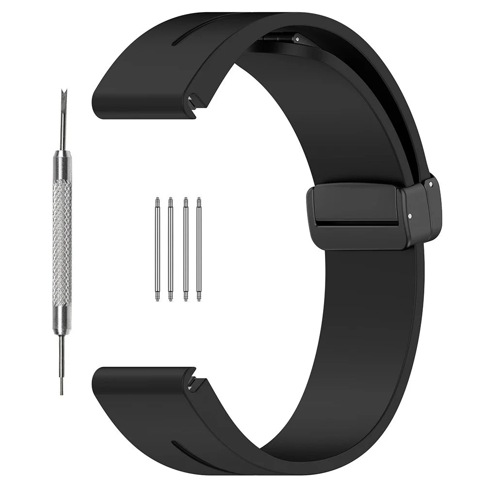 For Huawei Watch GT 4 46mm / Samsung Galaxy Watch3 45mm / Garmin Venu 3 Black Buckle Watchband 22mm Magnetic Silicone Strap - Black - 1