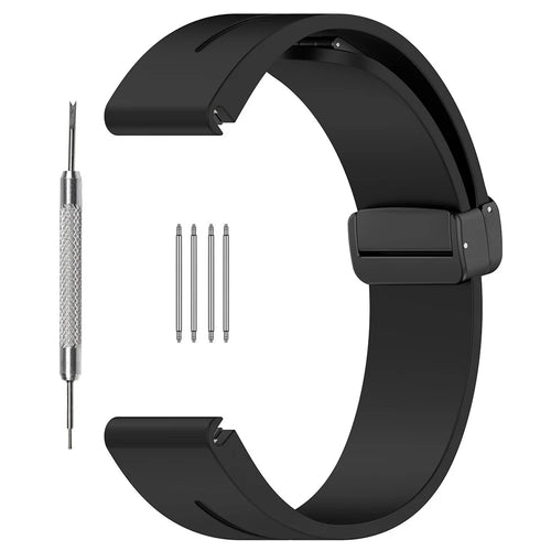 For Huawei Watch GT 4 46mm / Samsung Galaxy Watch3 45mm / Garmin Venu 3 Black Buckle Watchband 22mm Magnetic Silicone Strap - Black - 1