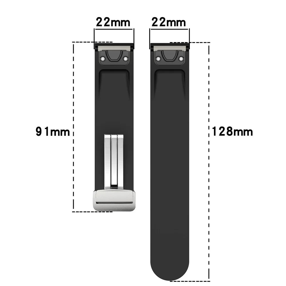 For Huawei Watch GT 4 46mm / Garmin Forerunner 570 47mm / Venu 3 22mm Silicone Watch Strap Magnetic Silver Buckle Band - Black - 7