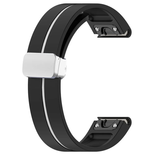 For Samsung Galaxy Watch 6 / 6 Classic / 5 / 4 Magnetic Silver Buckle Watch Strap 20mm Dual Color Silicone Band - Black+White - 1