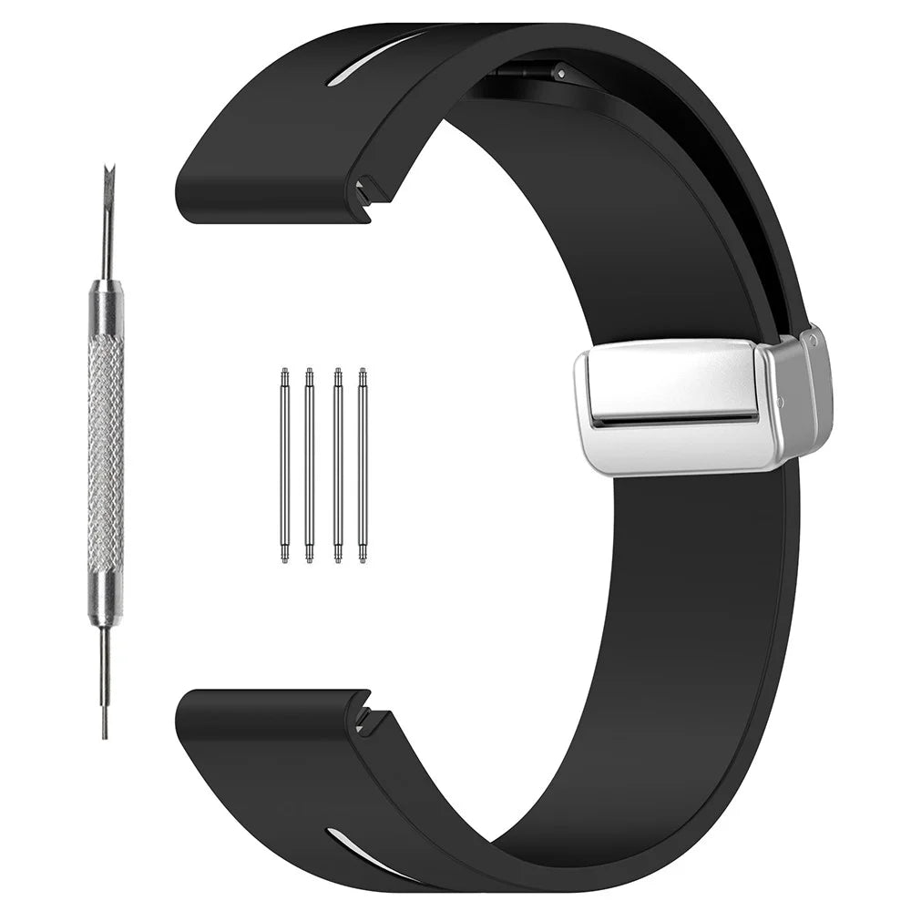 For Samsung Galaxy Watch 6 / 6 Classic / 5 / 4 Magnetic Silver Buckle Watch Strap 20mm Dual Color Silicone Band - Black+White - 5