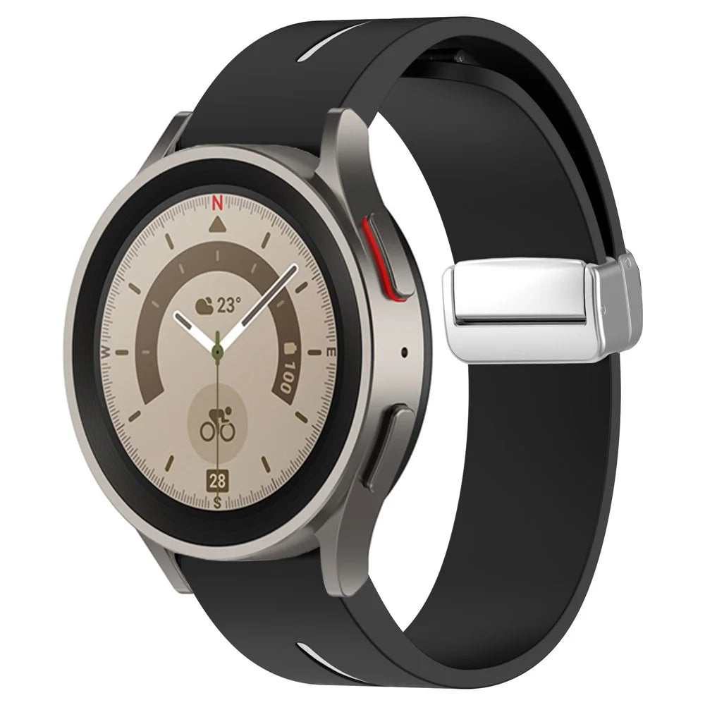 For Samsung Galaxy Watch 6 / 6 Classic / 5 / 4 Magnetic Silver Buckle Watch Strap 20mm Dual Color Silicone Band - Black+White - 6