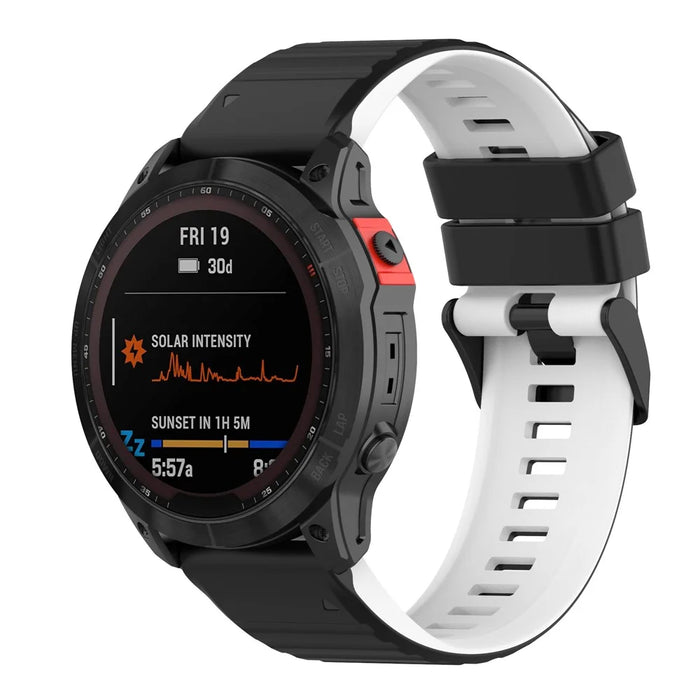 For Garmin Fenix 7X Pro 51mm Watch Bands Horizontal Stripes Silicone Dual-color Strap - Black / White - 5