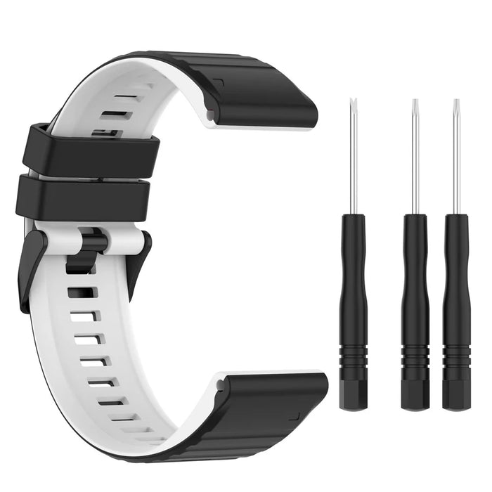 For Garmin Fenix 7X Pro 51mm Watch Bands Horizontal Stripes Silicone Dual-color Strap - Black / White - 6
