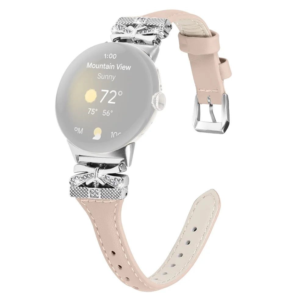 Silver Buckle Watch Band for Google Pixel Watch 4 41mm / Watch 3 41mm / Watch 2 / Watch Wrist Strap with Butterfly Connector - Apricot - 1