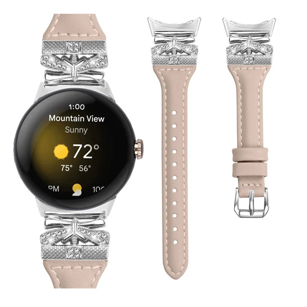 Silver Buckle Watch Band for Google Pixel Watch 4 41mm / Watch 3 41mm / Watch 2 / Watch Wrist Strap with Butterfly Connector - Apricot - 2