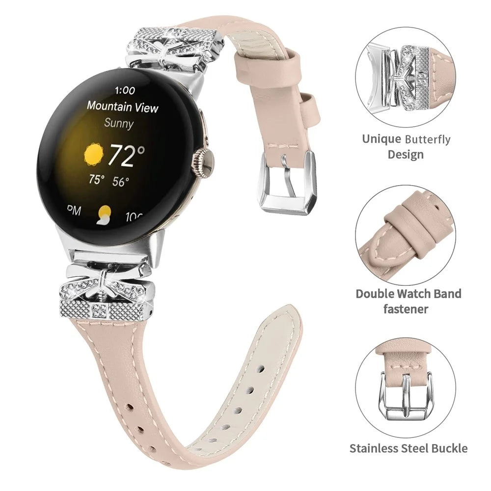 Silver Buckle Watch Band for Google Pixel Watch 4 41mm / Watch 3 41mm / Watch 2 / Watch Wrist Strap with Butterfly Connector - Apricot - 3