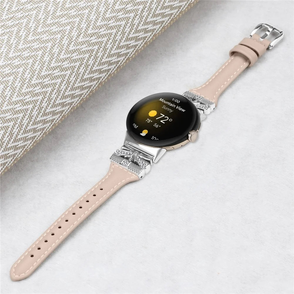 Silver Buckle Watch Band for Google Pixel Watch 4 41mm / Watch 3 41mm / Watch 2 / Watch Wrist Strap with Butterfly Connector - Apricot - 4