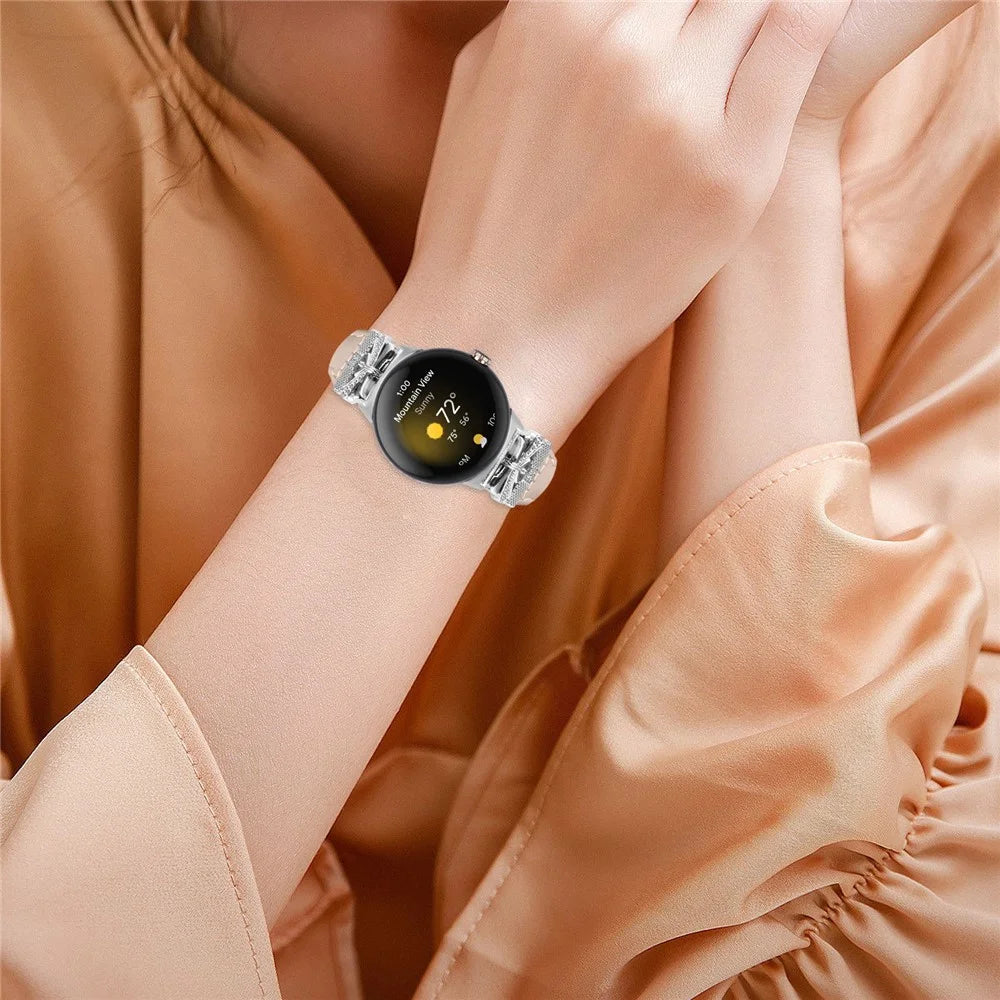 Silver Buckle Watch Band for Google Pixel Watch 4 41mm / Watch 3 41mm / Watch 2 / Watch Wrist Strap with Butterfly Connector - Apricot - 5
