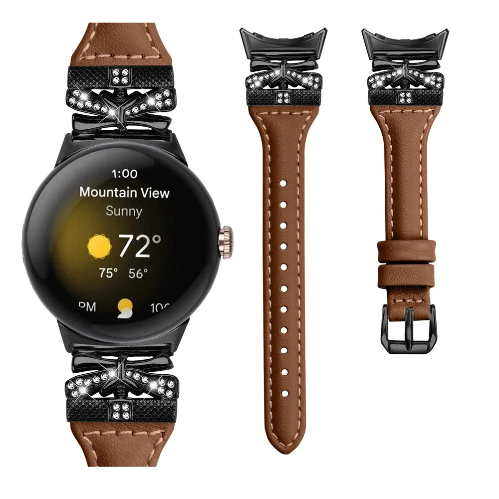 Black Buckle Watch Strap for Google Pixel Watch 4 41mm / Watch 3 41mm / Watch 2 / Watch Butterfly Connector Wrist Band - Brown - 2