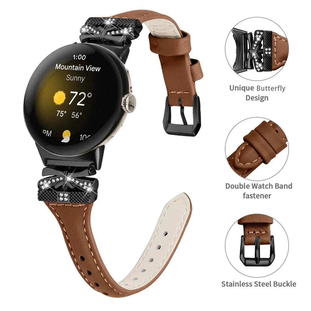 Black Buckle Watch Strap for Google Pixel Watch 4 41mm / Watch 3 41mm / Watch 2 / Watch Butterfly Connector Wrist Band - Brown - 3