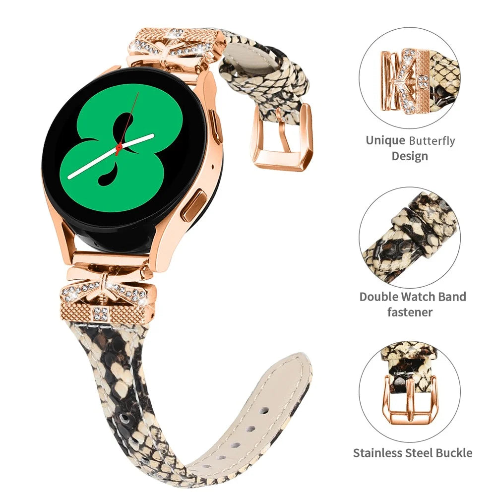 Rose Gold Buckle Band for Huami Amazfit Cheetah Pro 20mm Genuine Cowhide Leather Watch Strap - Snake Texture - 3