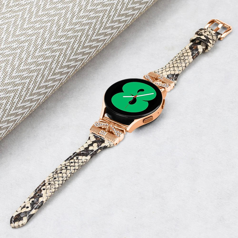 Rose Gold Buckle Band for Huami Amazfit Cheetah Pro 20mm Genuine Cowhide Leather Watch Strap - Snake Texture - 4