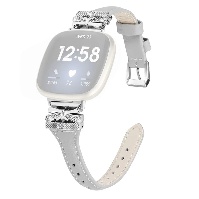 Silver Buckle Watch Strap for Fitbit Versa 3 / 4 / Sense / Sense 2 Butterfly Connector Adjustable Band - Grey - 1