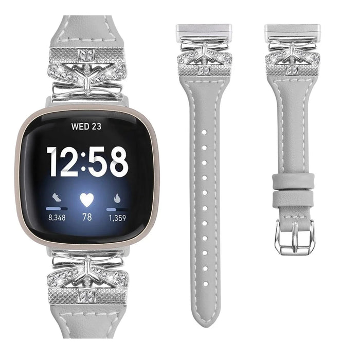 Silver Buckle Watch Strap for Fitbit Versa 3 / 4 / Sense / Sense 2 Butterfly Connector Adjustable Band - Grey - 2