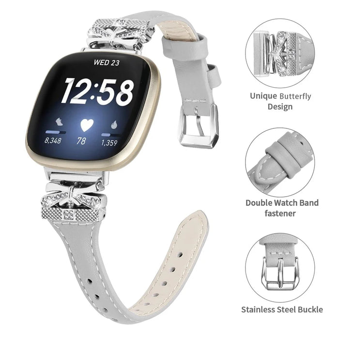 Silver Buckle Watch Strap for Fitbit Versa 3 / 4 / Sense / Sense 2 Butterfly Connector Adjustable Band - Grey - 3