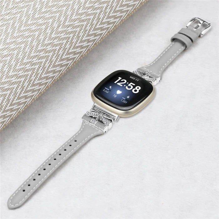 Silver Buckle Watch Strap for Fitbit Versa 3 / 4 / Sense / Sense 2 Butterfly Connector Adjustable Band - Grey - 4