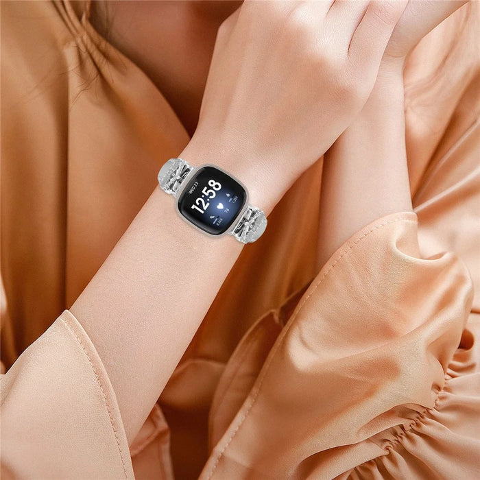 Silver Buckle Watch Strap for Fitbit Versa 3 / 4 / Sense / Sense 2 Butterfly Connector Adjustable Band - Grey - 5