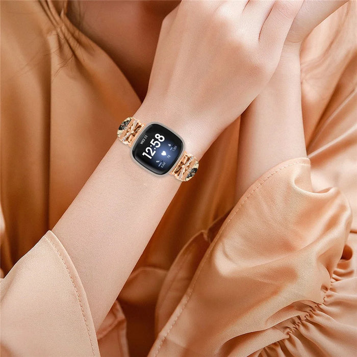 Rose Gold Buckle Band for Fitbit Versa 3 / 4 / Sense / Sense 2 Genuine Cowhide Leather Watch Strap - Snake Texture - 5