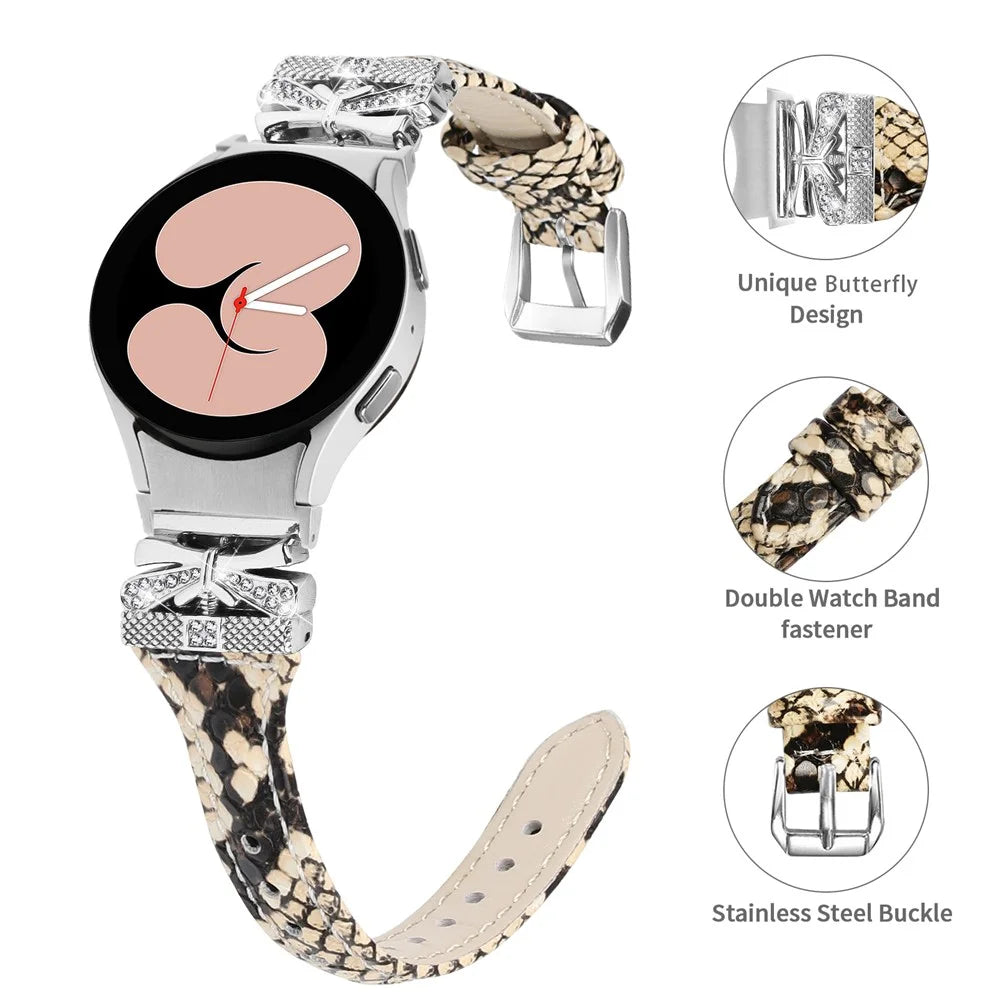Sliver Buckle Strap for Samsung Galaxy Watch4  /  Watch5  /  Watch4 Classic  /  Watch4 Active  /  Watch5 Active Watch Band Butterfly Strap - Snake Texture - 3