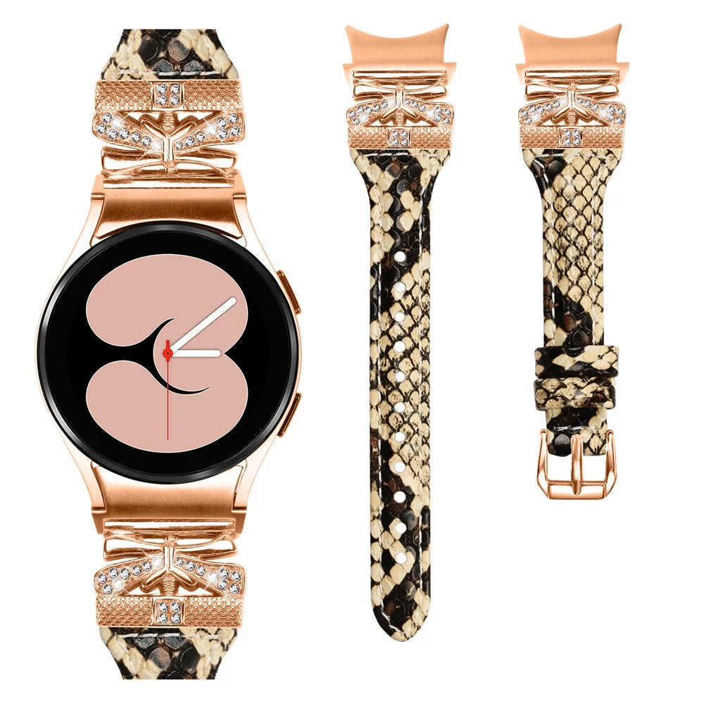 Rose Gold Buckle Strap for Samsung Galaxy Watch4  /  Watch5  /  Watch4 Classic  /  Watch4 Active  /  Watch5 Active Stylish Watchband - Snake Texture - 2