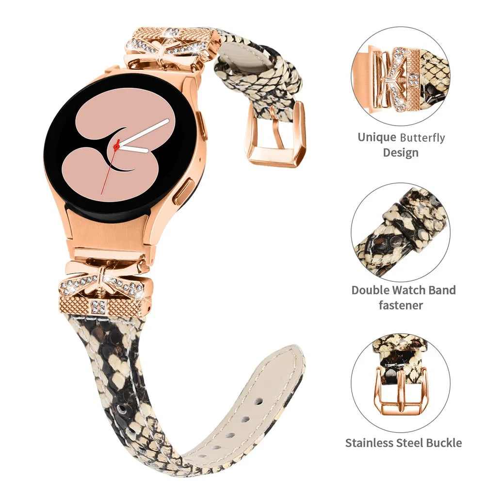 Rose Gold Buckle Strap for Samsung Galaxy Watch4  /  Watch5  /  Watch4 Classic  /  Watch4 Active  /  Watch5 Active Stylish Watchband - Snake Texture - 3