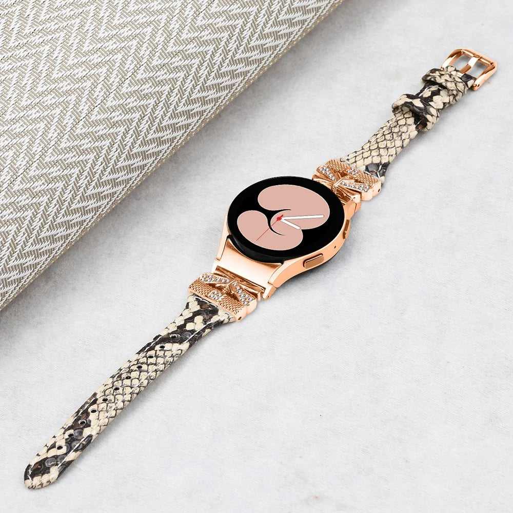 Rose Gold Buckle Strap for Samsung Galaxy Watch4  /  Watch5  /  Watch4 Classic  /  Watch4 Active  /  Watch5 Active Stylish Watchband - Snake Texture - 4