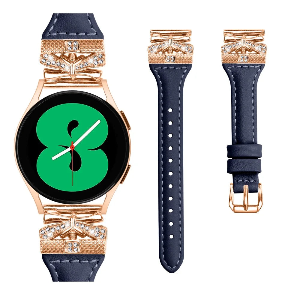 Rose Gold Buckle 20mm Strap for Samsung Galaxy Watch3 41mm  /  Watch4  /  Watch5  /  Watch4 Classic  /  Watch4 Active  /  Watch5 Active Watch Band - Dark Blue - 2