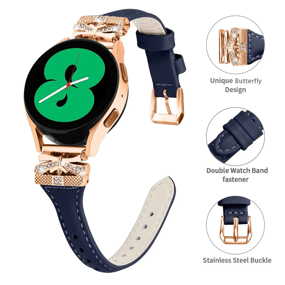 Rose Gold Buckle 20mm Strap for Samsung Galaxy Watch3 41mm  /  Watch4  /  Watch5  /  Watch4 Classic  /  Watch4 Active  /  Watch5 Active Watch Band - Dark Blue - 3