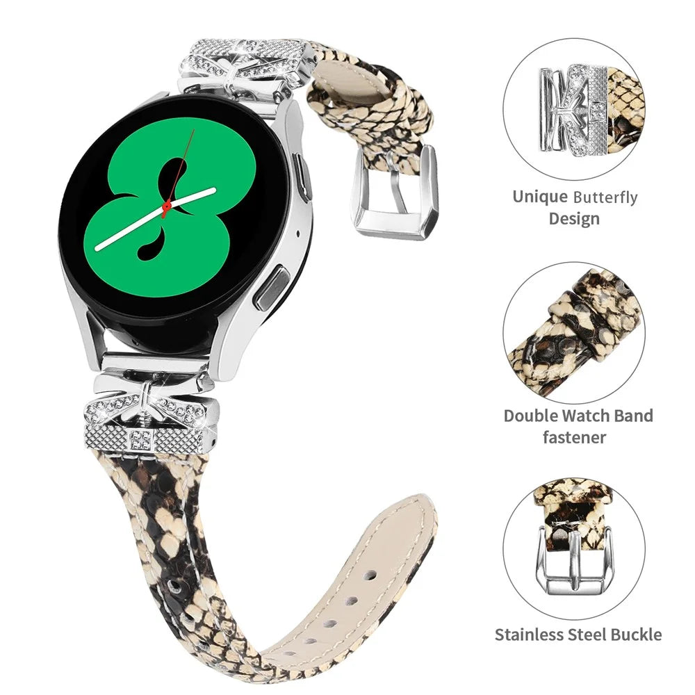 Silver Buckle 20mm Watchband for Samsung Galaxy Watch3 41mm / Watch FE 40mm / Watch4 / Watch5 / Watch4 Classic / Watch4 Active - Snake Texture - 3