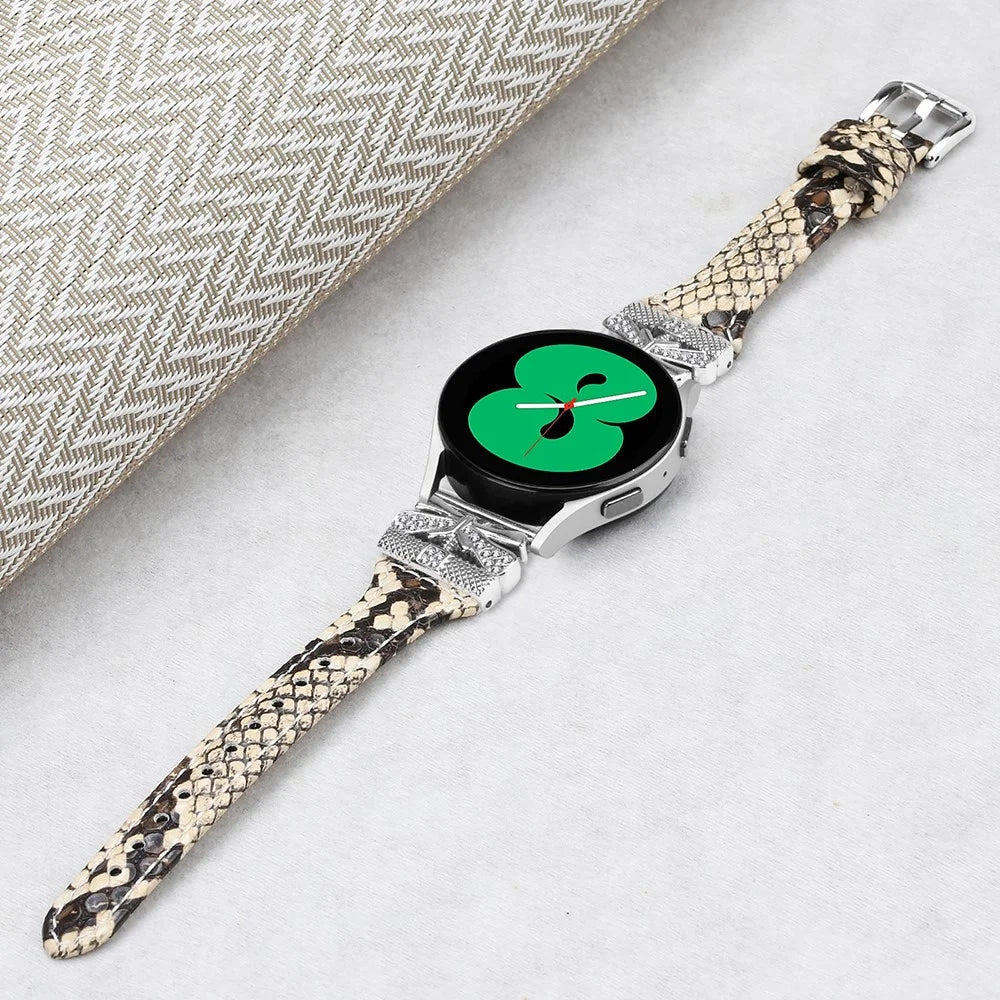 Silver Buckle 20mm Watchband for Samsung Galaxy Watch3 41mm / Watch FE 40mm / Watch4 / Watch5 / Watch4 Classic / Watch4 Active - Snake Texture - 4