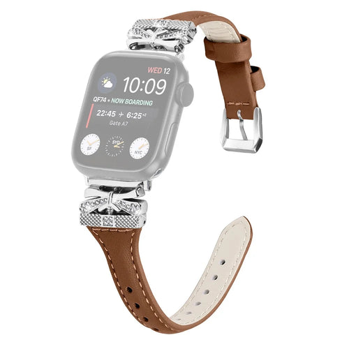 Silver Buckle Wrist Band for Apple Watch Ultra 3 2 1 49mm / Series 11 10 46mm / 9 8 7 45mm / SE3 SE2 SE 6 5 4 44mm / 3 2 1 42mm - Brown - 1