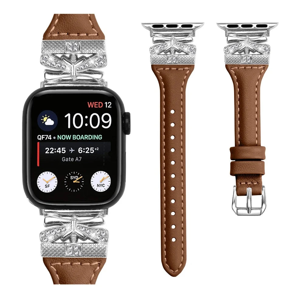 Silver Buckle Wrist Band for Apple Watch Ultra 3 2 1 49mm / Series 11 10 46mm / 9 8 7 45mm / SE3 SE2 SE 6 5 4 44mm / 3 2 1 42mm - Brown - 2