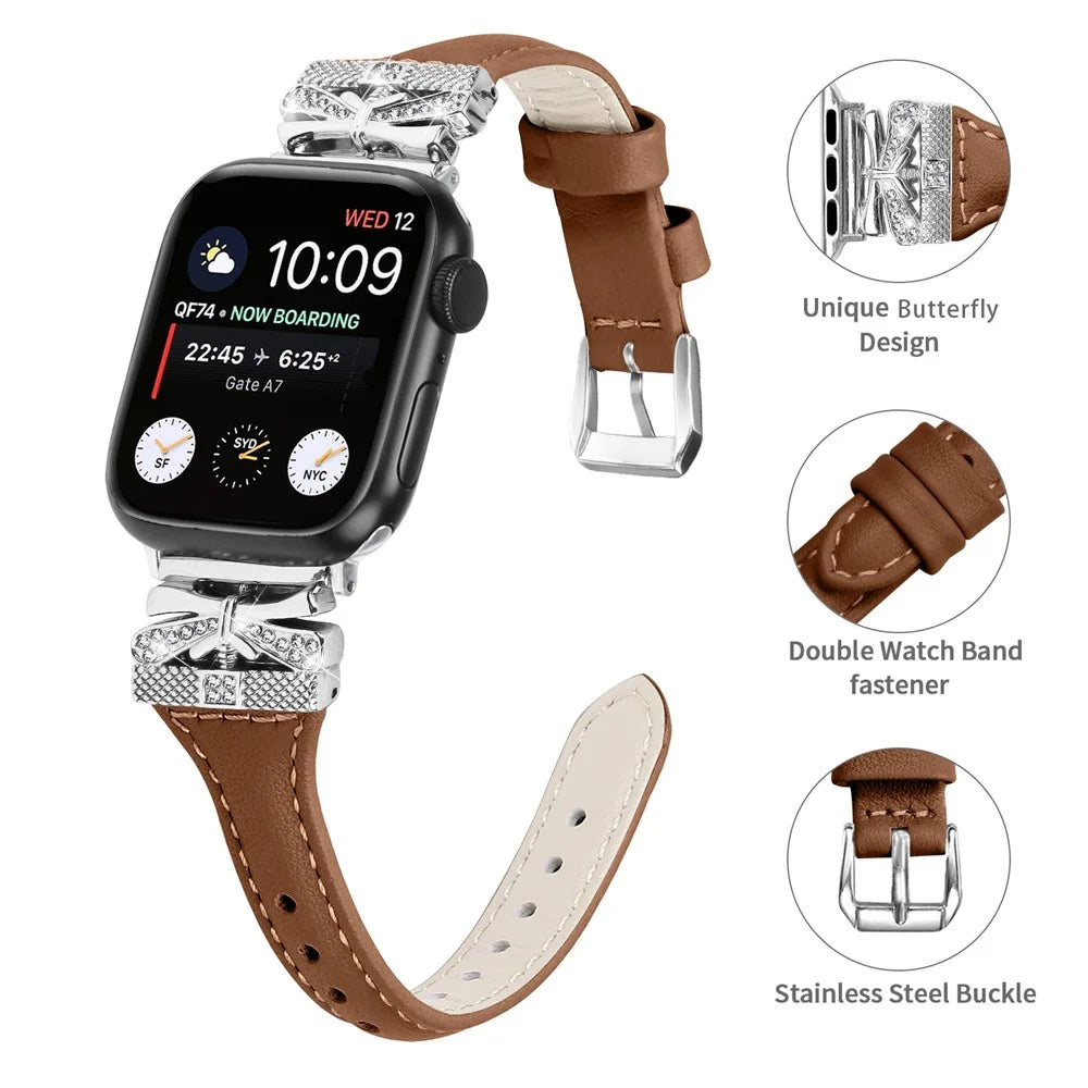Silver Buckle Wrist Band for Apple Watch Ultra 3 2 1 49mm / Series 11 10 46mm / 9 8 7 45mm / SE3 SE2 SE 6 5 4 44mm / 3 2 1 42mm - Brown - 3