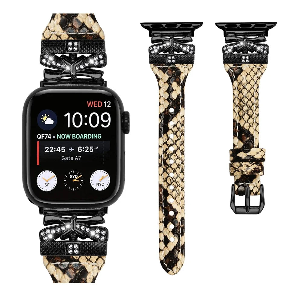 Black Buckle  Strap for Apple Watch Ultra 3 2 1 49mm / Series 11 10 46mm / 9 8 7 45mm / SE3 SE2 SE 6 5 4 44mm / 3 2 1 42mm - Snake Texture - 2