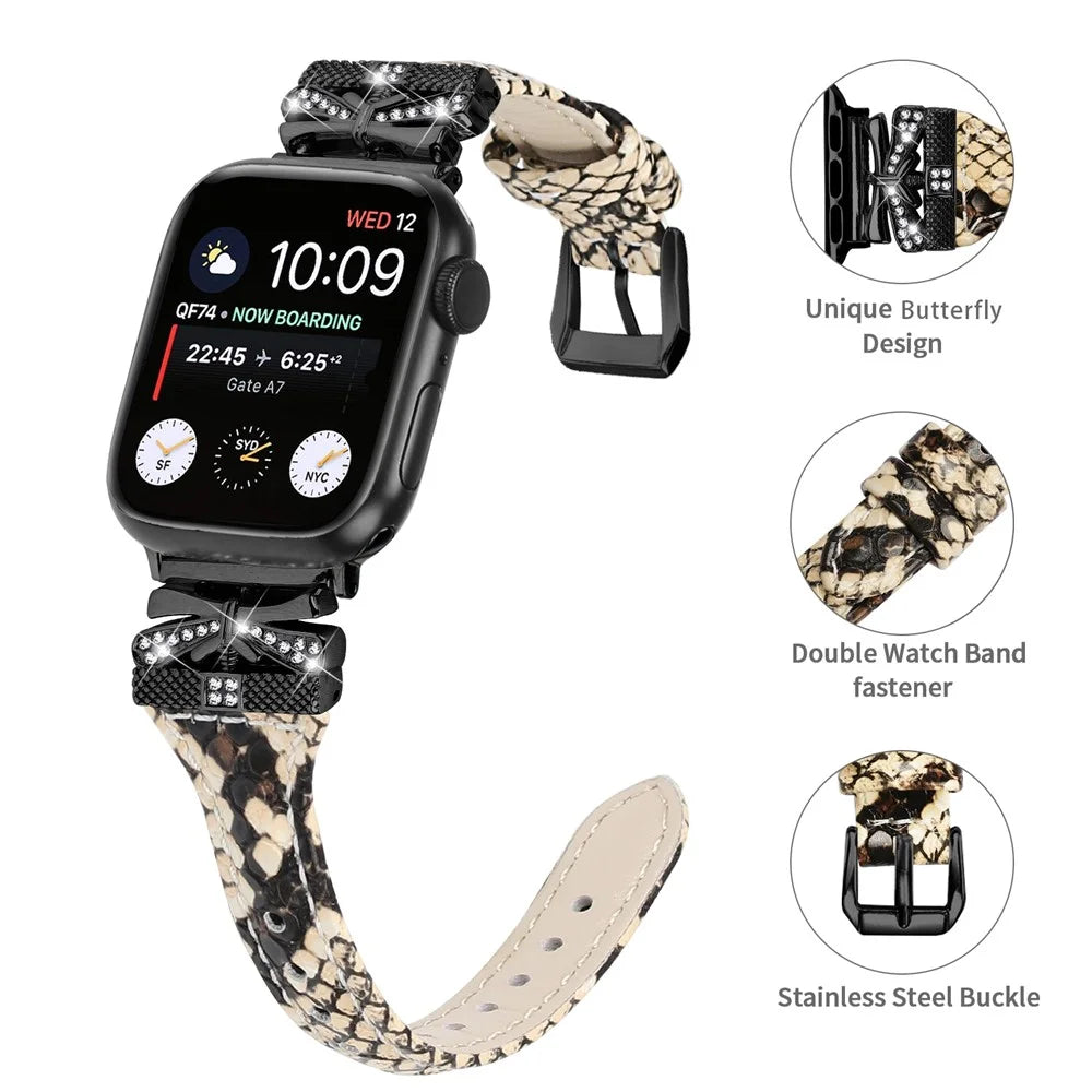 Black Buckle  Strap for Apple Watch Ultra 3 2 1 49mm / Series 11 10 46mm / 9 8 7 45mm / SE3 SE2 SE 6 5 4 44mm / 3 2 1 42mm - Snake Texture - 3