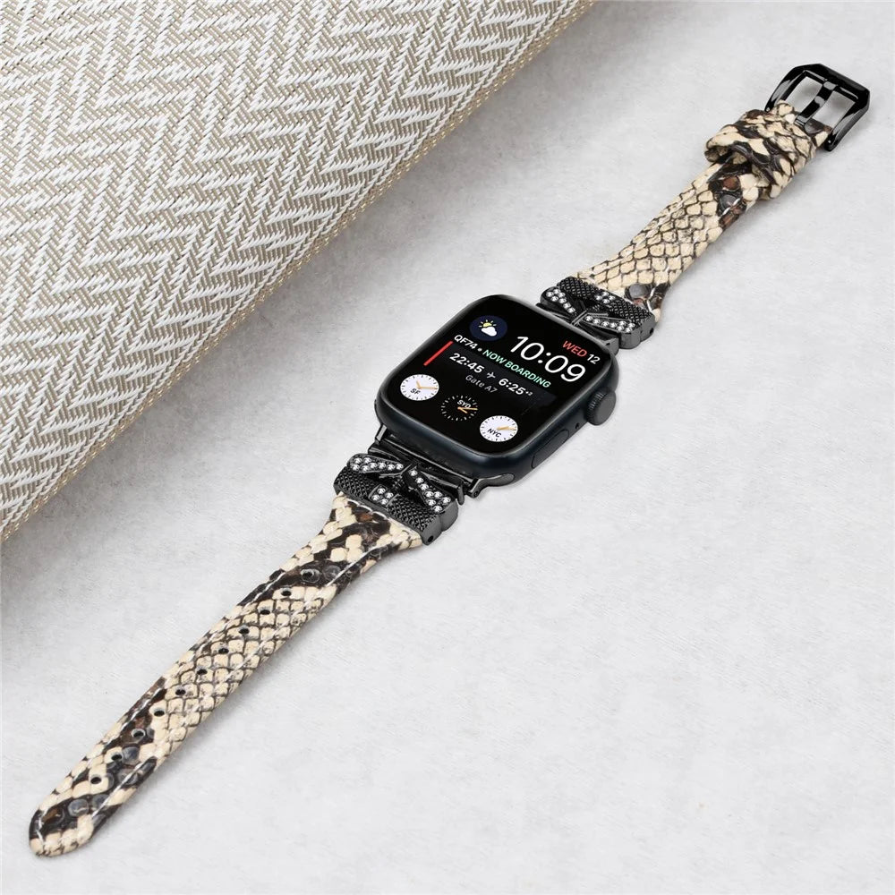 Black Buckle  Strap for Apple Watch Ultra 3 2 1 49mm / Series 11 10 46mm / 9 8 7 45mm / SE3 SE2 SE 6 5 4 44mm / 3 2 1 42mm - Snake Texture - 4