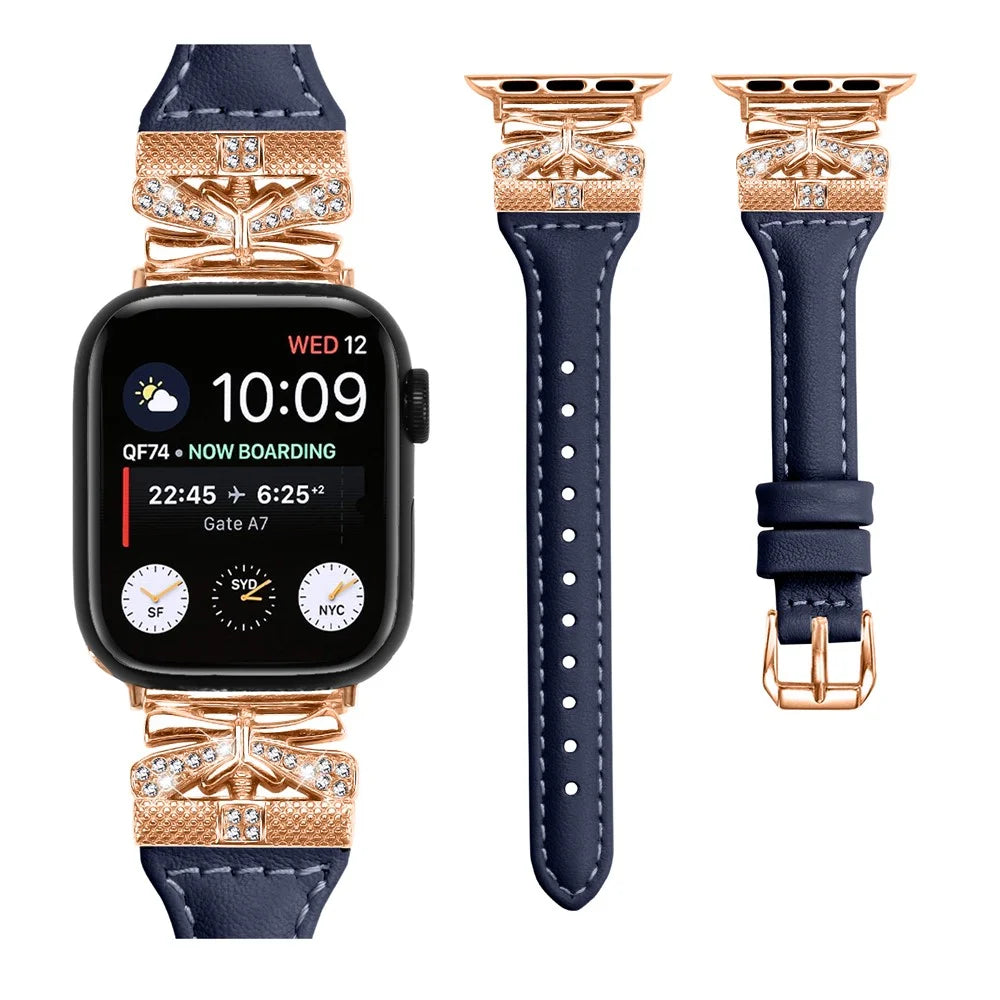 Rose Gold Buckle Watch Strap for Apple Watch Series 11 10 42mm / 9 8 7 41mm / SE3 SE2 SE 6 5 4 40mm / 3 2 1 38mm - Dark Blue - 2