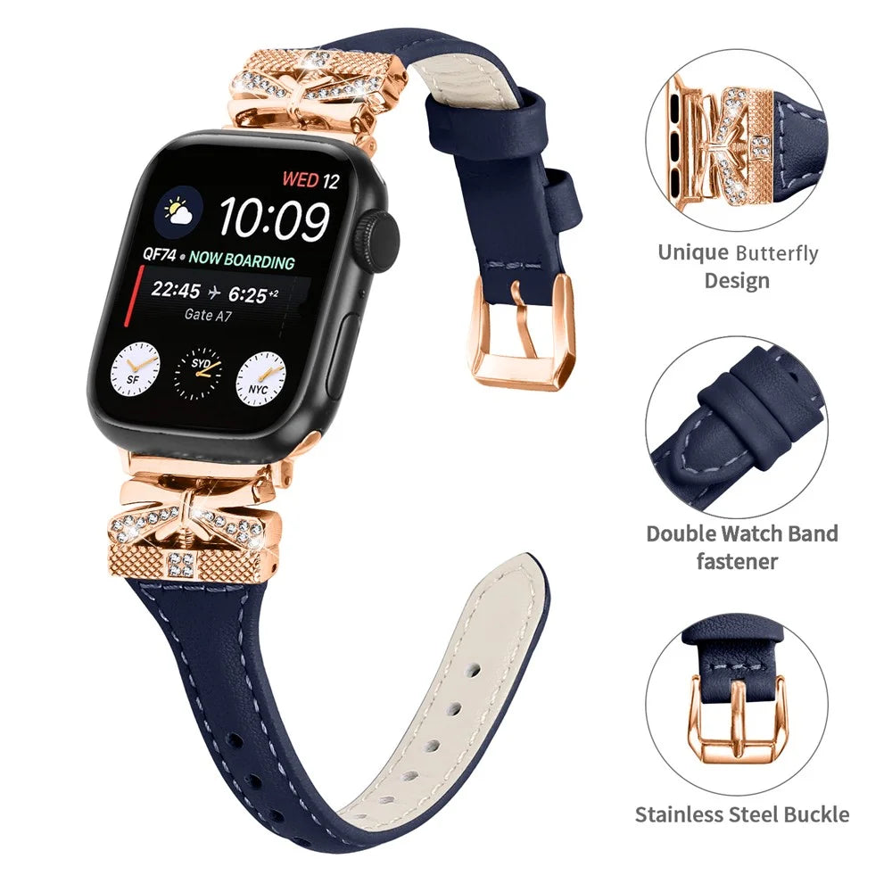 Rose Gold Buckle Watch Strap for Apple Watch Series 11 10 42mm / 9 8 7 41mm / SE3 SE2 SE 6 5 4 40mm / 3 2 1 38mm - Dark Blue - 3