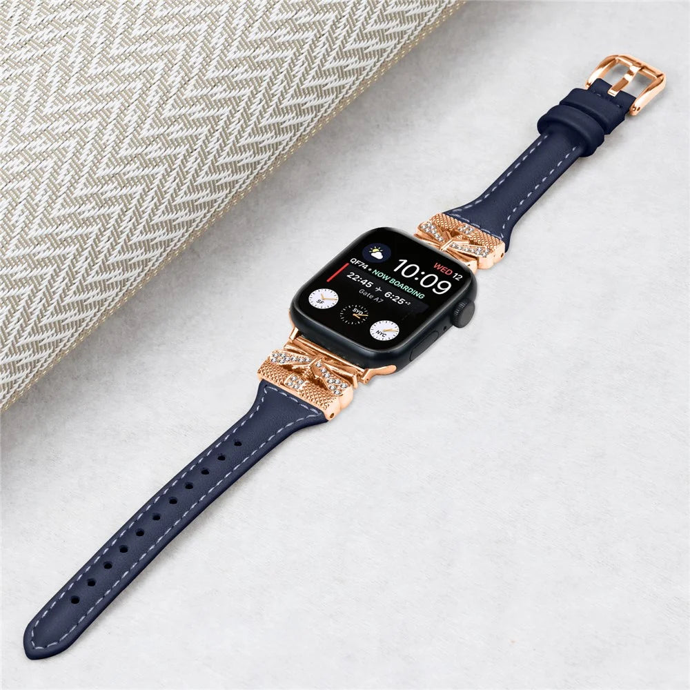 Rose Gold Buckle Watch Strap for Apple Watch Series 11 10 42mm / 9 8 7 41mm / SE3 SE2 SE 6 5 4 40mm / 3 2 1 38mm - Dark Blue - 4