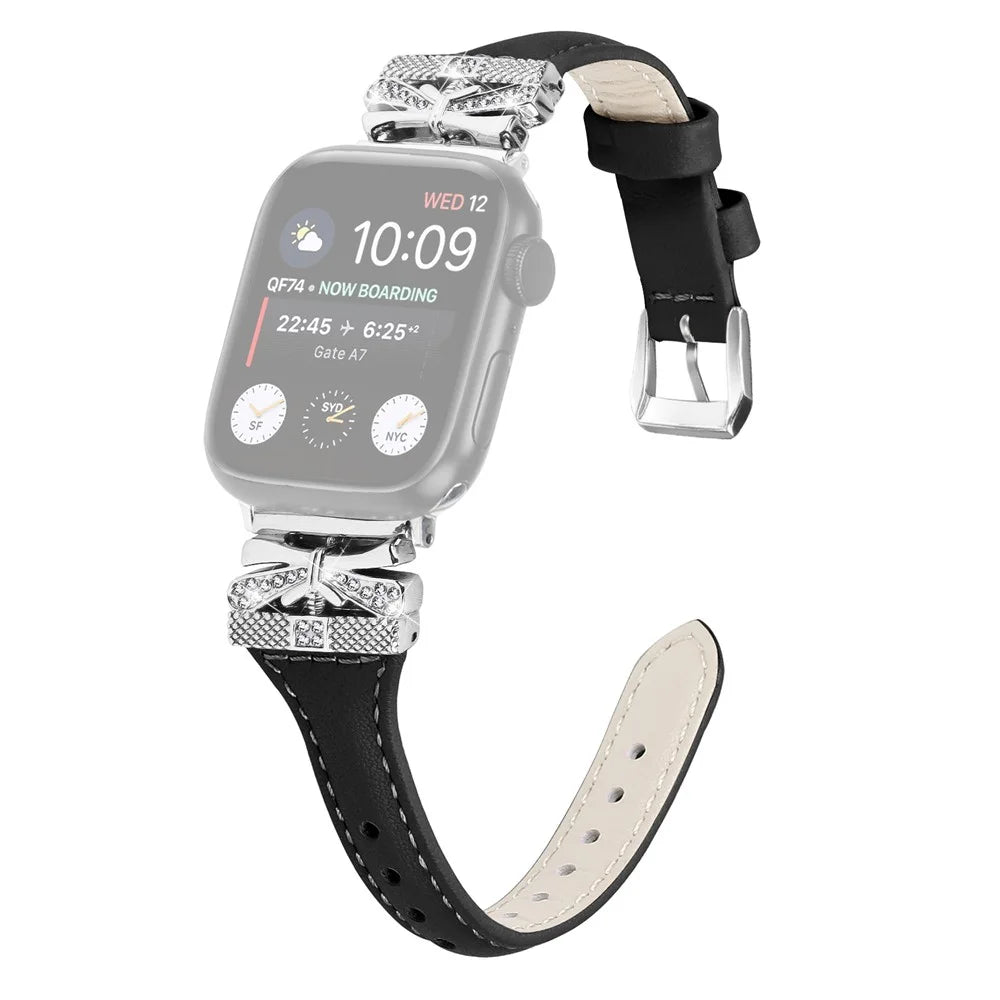 Watch Strap for Apple Watch Series 11 10 42mm / 9 8 7 41mm / SE3 SE2 SE 6 5 4 40mm / 3 2 1 38mm Silver Buckle Band - Black - 1