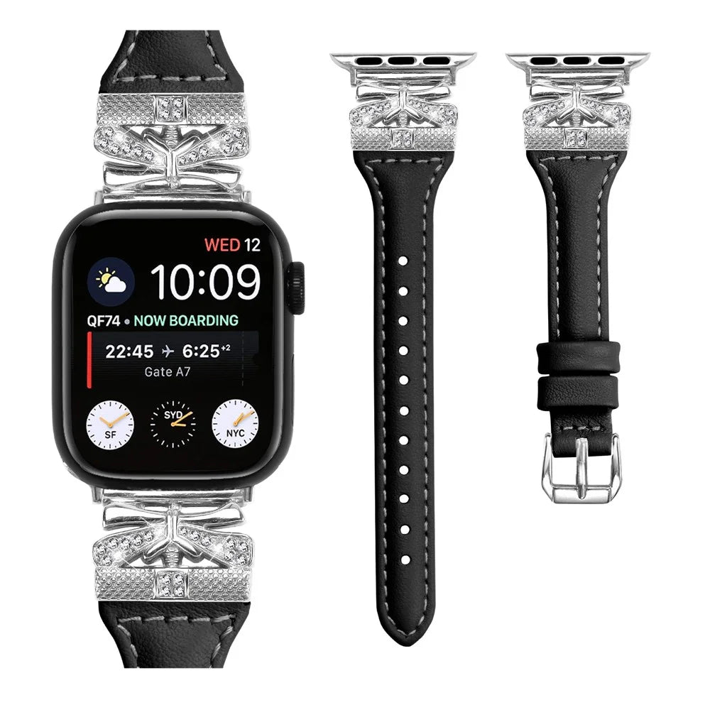 Watch Strap for Apple Watch Series 11 10 42mm / 9 8 7 41mm / SE3 SE2 SE 6 5 4 40mm / 3 2 1 38mm Silver Buckle Band - Black - 2