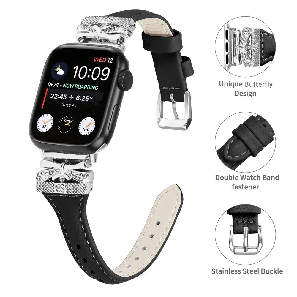 Watch Strap for Apple Watch Series 11 10 42mm / 9 8 7 41mm / SE3 SE2 SE 6 5 4 40mm / 3 2 1 38mm Silver Buckle Band - Black - 3