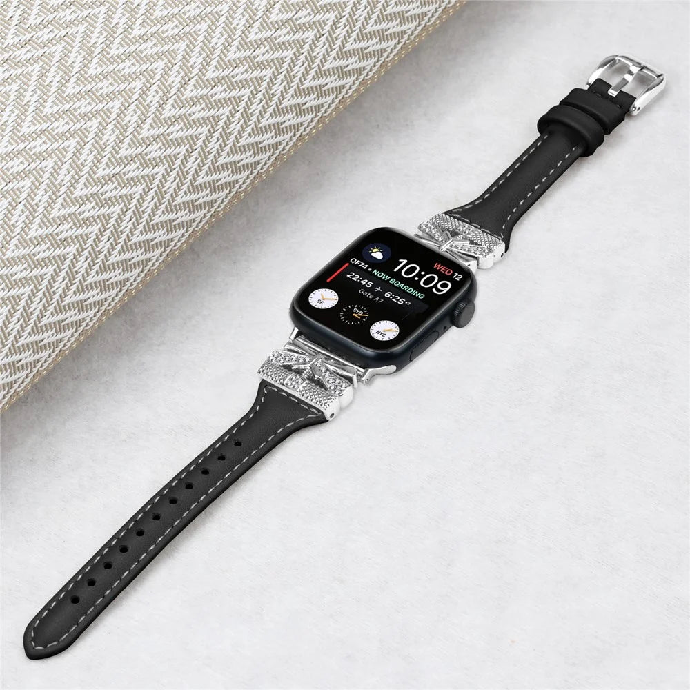 Watch Strap for Apple Watch Series 11 10 42mm / 9 8 7 41mm / SE3 SE2 SE 6 5 4 40mm / 3 2 1 38mm Silver Buckle Band - Black - 4