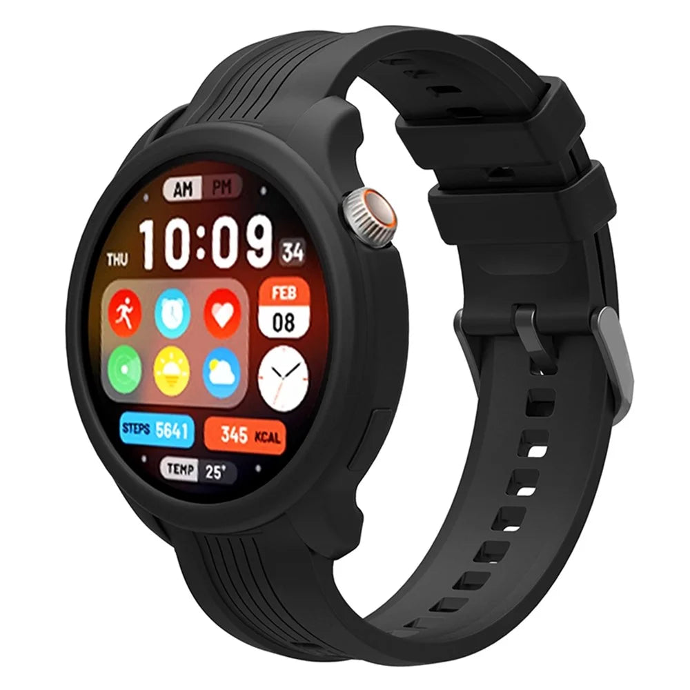 For Huami Amazfit Balance (A2286) Silicone Strap Wrist Watch Band with Watch Frame Cover - Black - 5