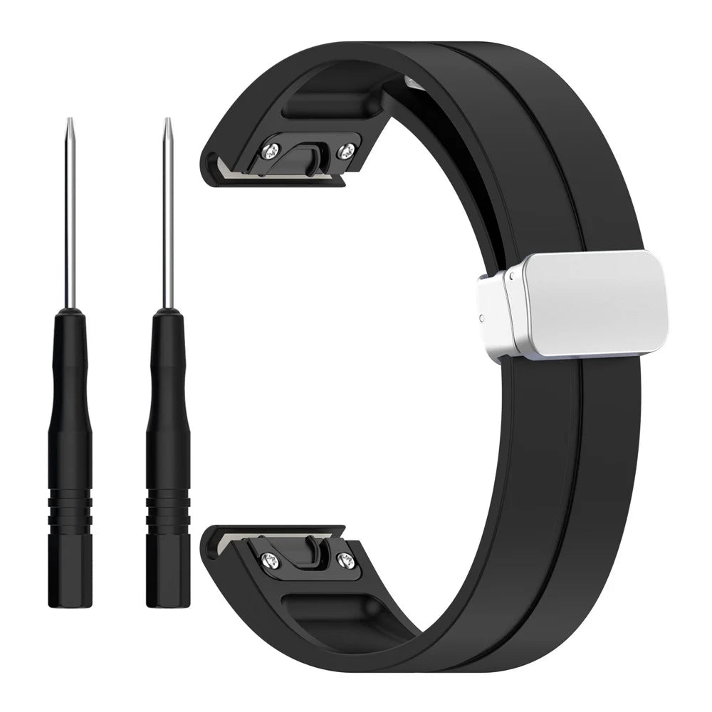 For Garmin Fenix 7S / 6S Pro / 5S Plus / Instinct 2S Silicone Watch Bands Silver Buckle 20mm Magnetic Strap - Black - 1